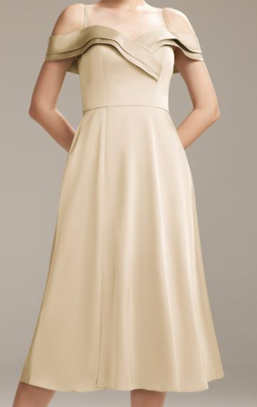 AW BRIDAL 2 XS Light Gold Elpis bridesmaid formal party midi dress NEW B41